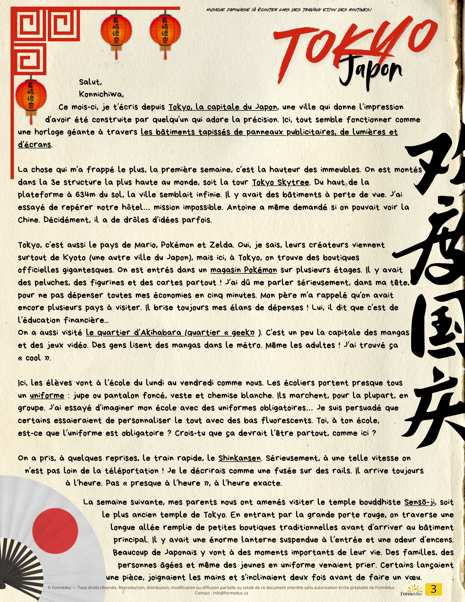 Lettre de Mathis — Tokyo, Japon
